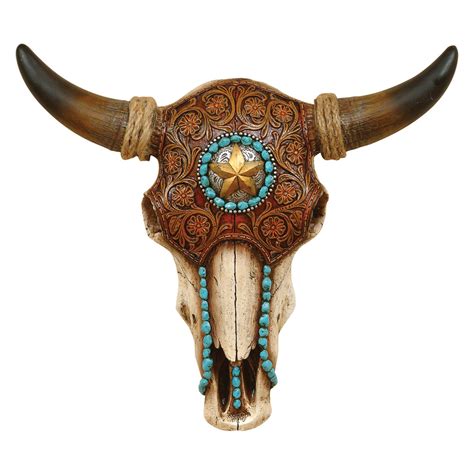 Bull Skull With Tooled Leather Design