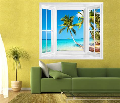 Tropical Beach View Of Kood Island Thailand Window Frame Wall Sticker