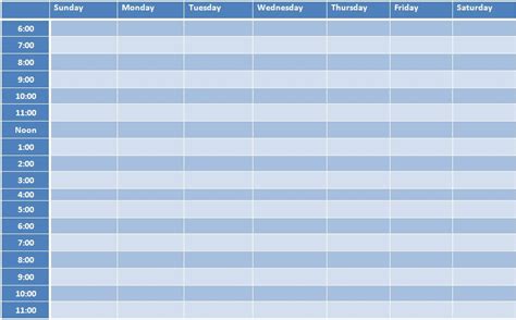 Blank Weekly Schedule Chart Template