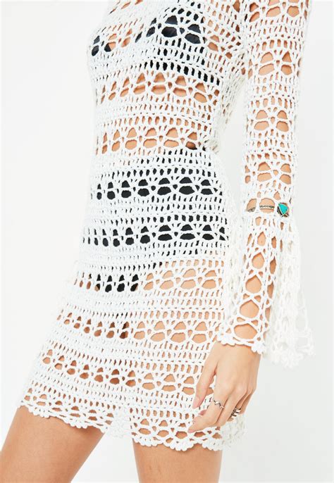 White Flare Sleeve Backless Knitted Crochet Dress Order Today And Shop