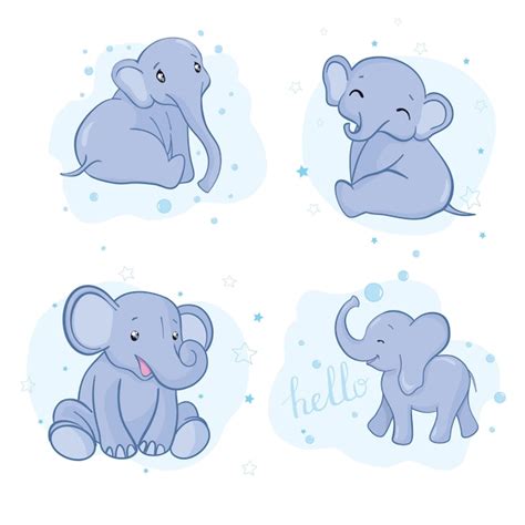 Conjunto De Dibujos Animados Lindo Bebé Elefantes Vector Premium