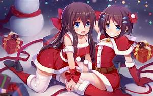 Anime, Girls, Original, Characters, Christmas, Snow, Santa