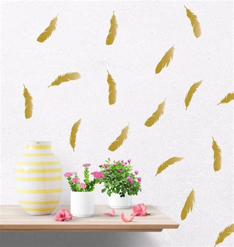 Gold Feather Decals Gold Wall Decal Gold Wall Stickers Etsy