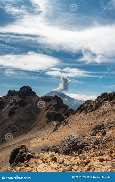 Popocatepetl Volcano View From Iztaccihuatl In Mexico Stock Photo