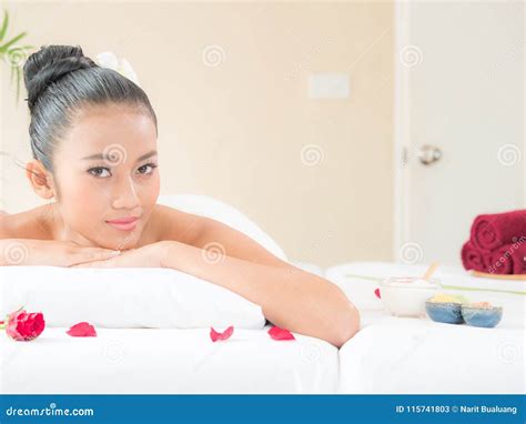 Young Asian Beautiful Woman Relaxing In Spa Stock Image Image Of Beauty Happy 115741803