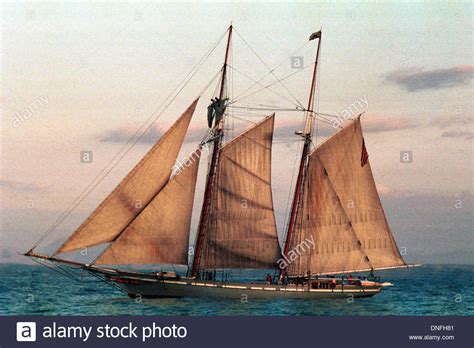 Two Masts Gaff Rigged Schooner Sails The Pacific Ocean