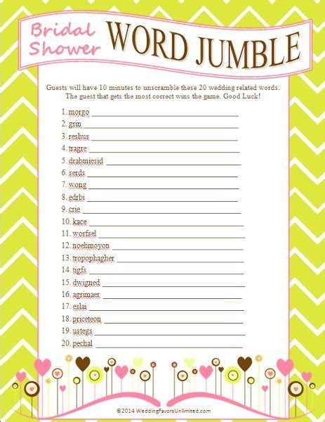 Free Bridal Shower Word Jumble Game Wedding Favors Unlimited