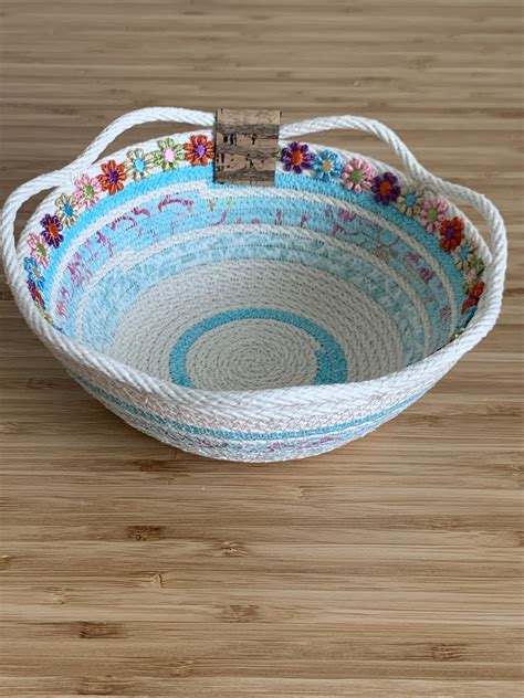 Rope Bowl With Decorative Trim By Lorrie Coiled Fabric Basket Diy