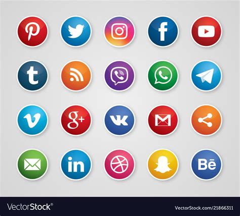 Social Media Set 20 Icons Image Royalty Free Vector Image