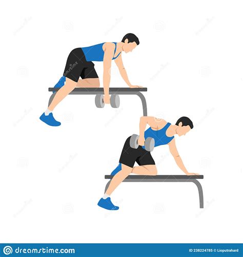 Man Doing Single Arm Bent Over Row Exercise Stock Vector
