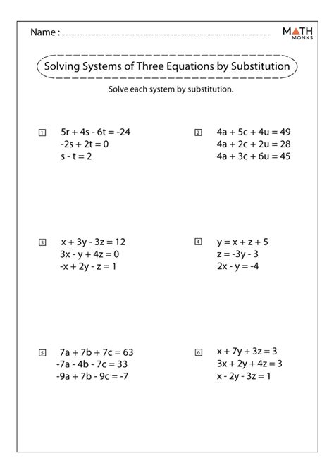 Solving Systems Of Equations By Substitution Worksheets Math Monks