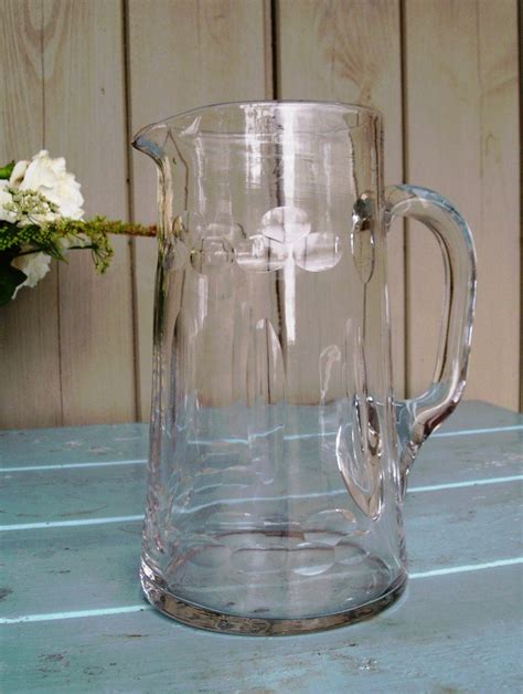 Victorian Hand Blown And Cut Glass Water Pitcher Jug