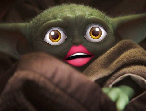 Photo Forbidden Baby Yoda With Emoji Eyes And Lip Stick