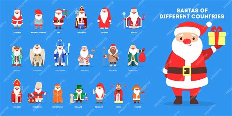 Premium Vector Set Of Cute Funny Santa Claus Wearing National Costumes