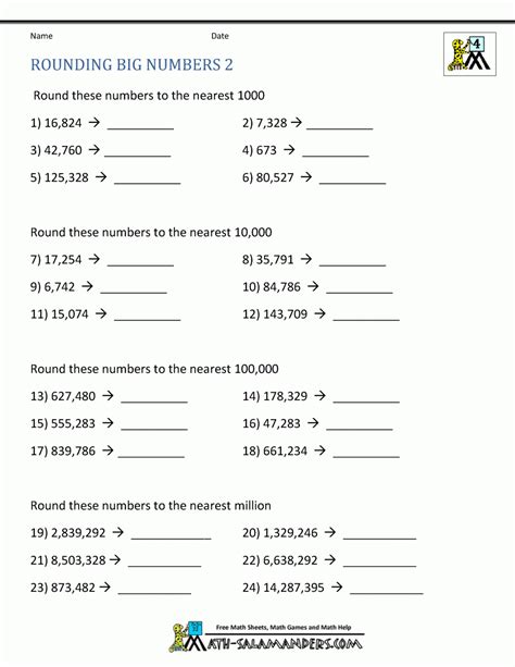 Free Printable Worksheets For 4th Grade Math Rounding
