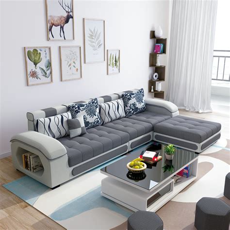L Shape Grey Color Sectional Fabric Couch Chaise Lounge S China Fabric Sofa And