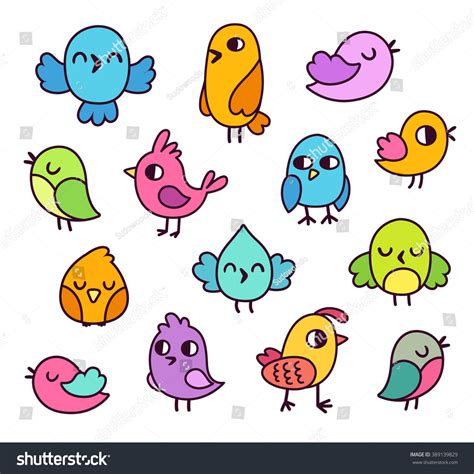 Cute Cartoon Birds Doodle Set Bright Stock Vector Royalty Free