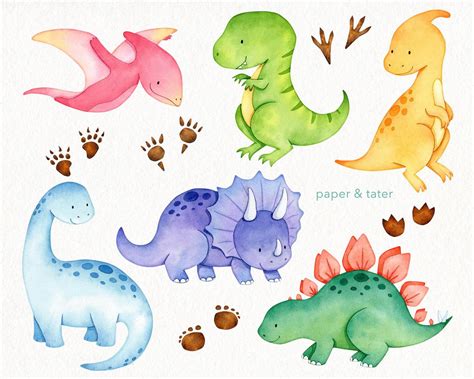 Watercolor Baby Dinosaur Clipart Graphics Dino Clip Art T Etsy