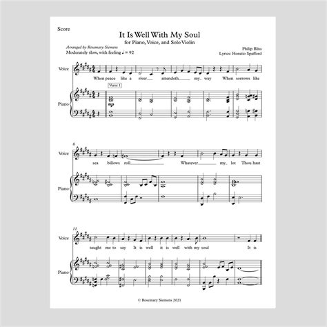It Is Well With My Soul Digital Sheet Music Rosemary Siemens Official
