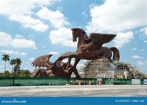 Gigantic Statute Of Pegasus Slaying The Dragon Editorial Photography