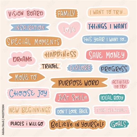 Set Of Quotes For Vision Board Vector Illustration Stock Vector