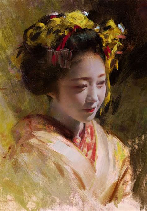 Artstation Geisha Portrait Series Wangjie Li Acrylic Portrait Painting Digital Painting