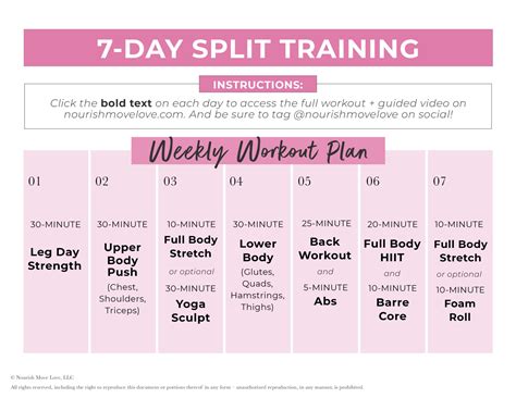 Free Weekly Workout Plan Full Videos Nourish Move Love