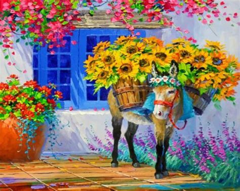 Donkey And Sunflowers Paint By Numbers Painting By Numbers