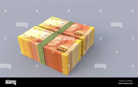 3d Rendering Of 200 South African Rands Bundles Stack On Plain