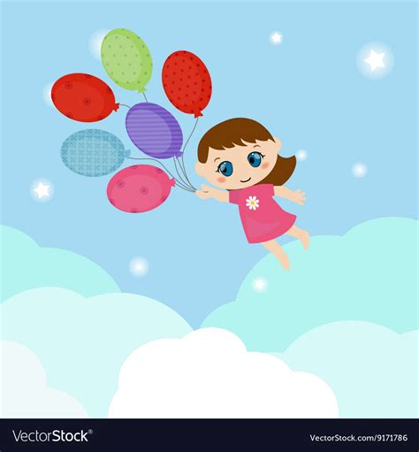 Little Girl Flying Balloons Royalty Free Vector Image