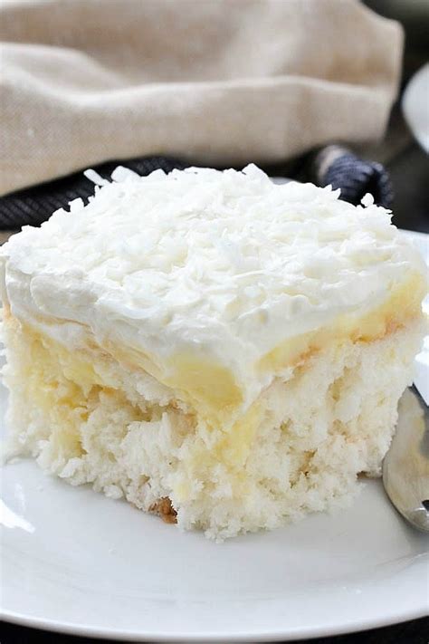 Add the flour mixture in three parts, alternating with the whipping cream, mixing until combined. Coconut Cream Poke Cake Recipes - Home Inspiration and DIY ...