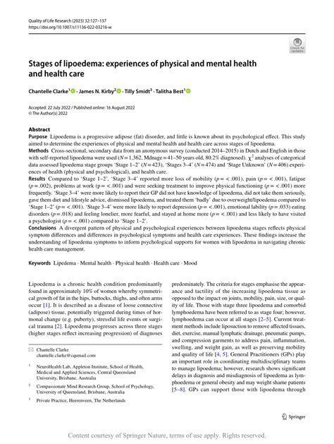 Pdf Stages Of Lipoedema Experiences Of Physical And Mental Health