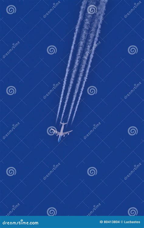 Airplane With Smoke Trail Stock Photo Image Of Trail 80413804