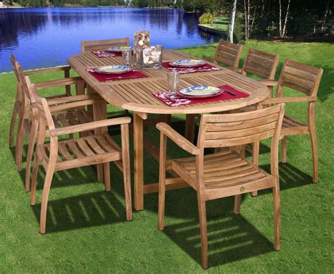 Amazonia Teak Coventry 9 Piece Oval Teak Outdoor Dining Set With