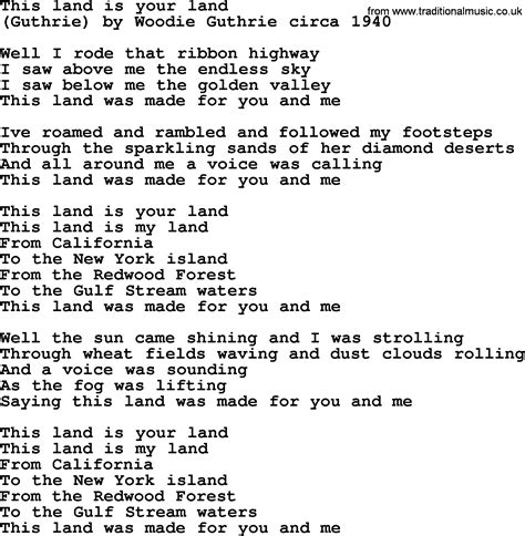 Bruce Springsteen Song This Land Is Your Land Lyrics