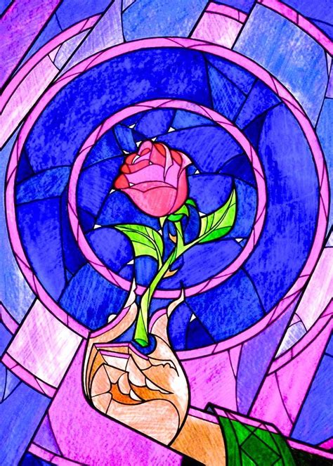 Stained Glass Enchanted Rose Disney Stained Glass Disney Wallpaper