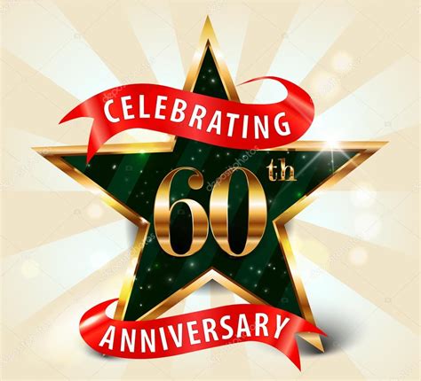 60 Year Anniversary Celebration Golden Star Ribbon Celebrating 60th
