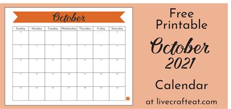 October 2021 Calendar Free Printable Live Craft Eat