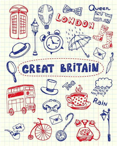 Great Britain Pen Drawn Doodles Vector Collection Stock Vector