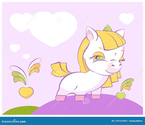 Cute Little Blonde Girl Unicorn In Love Stock Vector Illustration Of Tale Pink 174151440