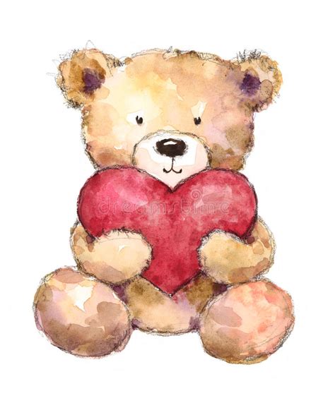 Teddy bear and drawing album. Valentines Day Teddy Bear Holding A Big Heart Watercolor ...