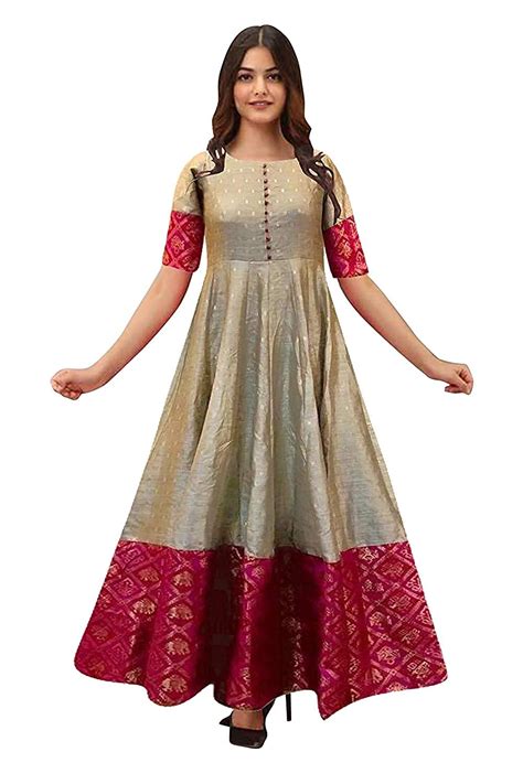 Buy Mohtarma Womens South Indian Silk Gown Banarasi Model One Piece