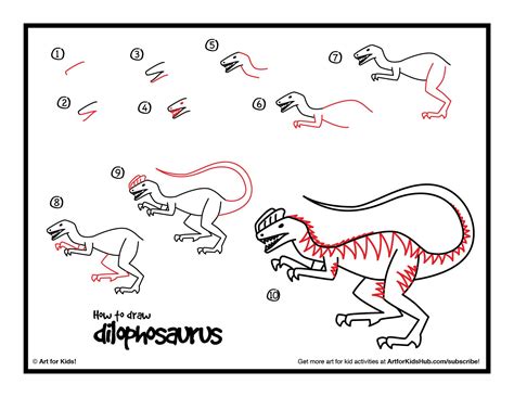 How To Draw A Dilophosaurus Art For Kids Hub Art For Kids Hub