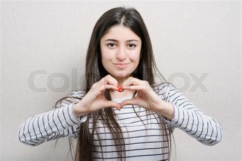Girl Shows Heart Hands Stock Image Colourbox