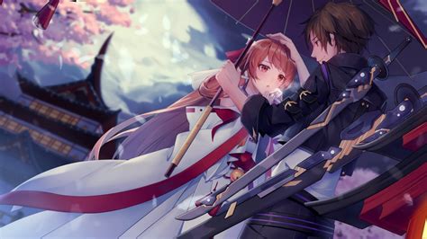 Download 1920x1080 Anime Couple Umbrella Romance