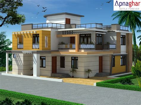 Get the exterior of your home designed before you have it constructed. 3D Exterior view of a building designed by Apnaghar. To ...
