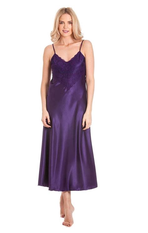 Ladies Long Satin Nightdress Nightie Deep Lace Plus Size Nightwear Sleepwear Ebay