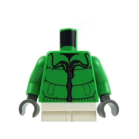 Lego Acessories Minifig Bright Green Torso Winter Jacket Silver Zipper