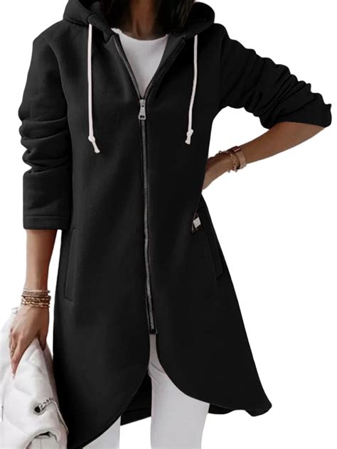 Niuer Womens Long Zip Up Hoodie Oversized Fleece Tunic Hooded