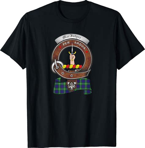 Macintyre Scottish Clan Badge T Shirt With Tartan Uk Clothing